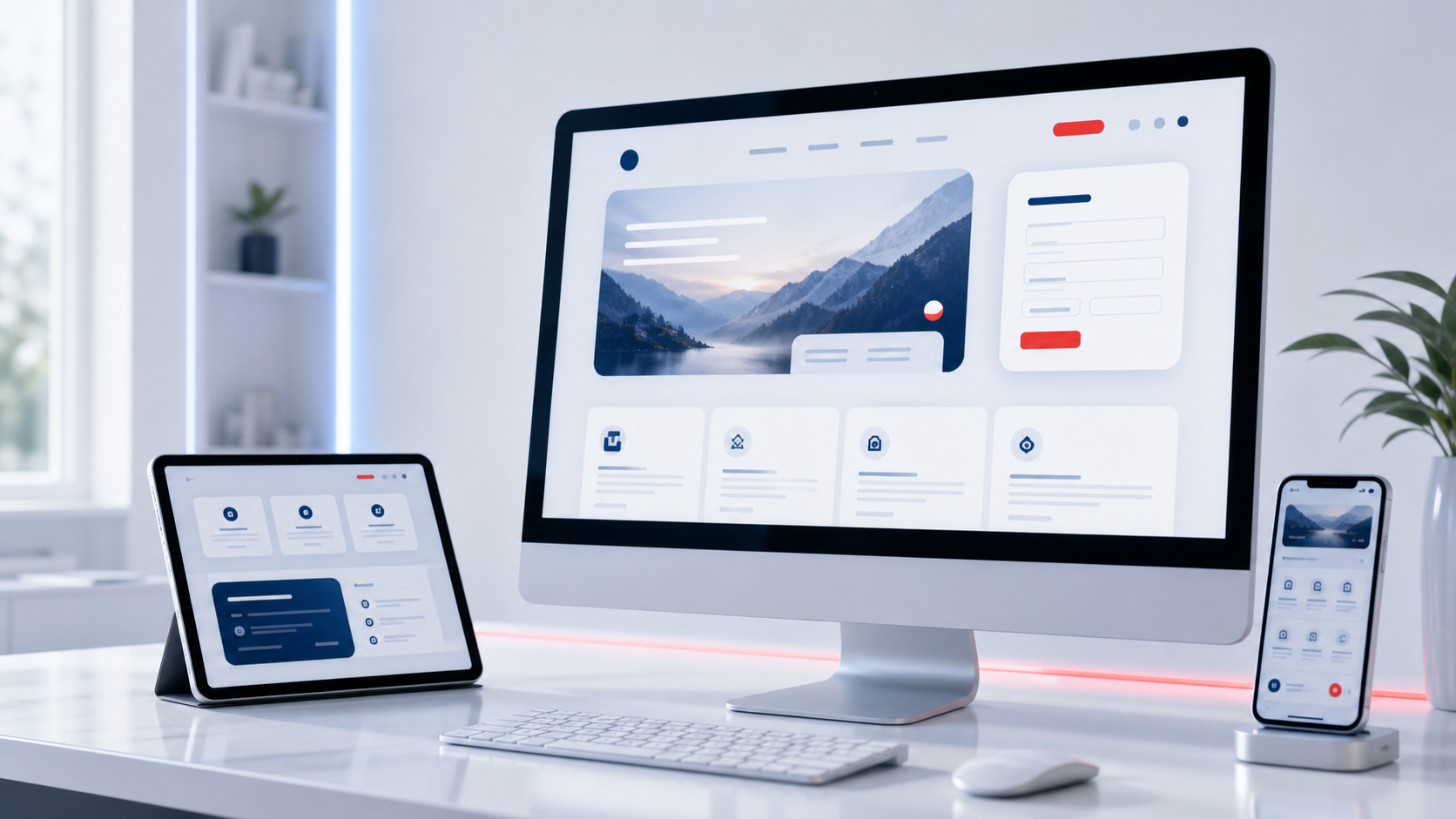 Edles Webdesign Mockup auf Desktop, Tablet und Smartphone